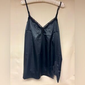 Victoria's Secret TEASE Black Satin Lace Chemise Camisole XL NWT
